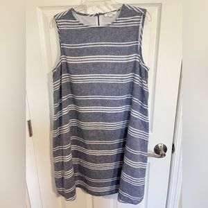 BeachLunchLounge Mali Tidal Linen Blend Shift Dress Striped Heather Blue size L